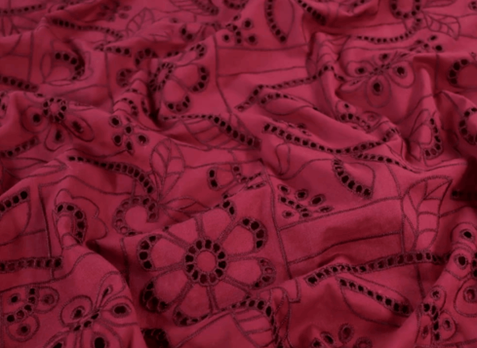 Fabric Godmother - Sylvie Burgandy Cotton Broderie Anglaise