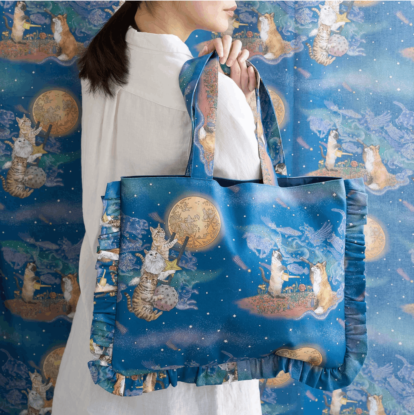 Kokka - Moonlight Cats - Cotton Sheeting