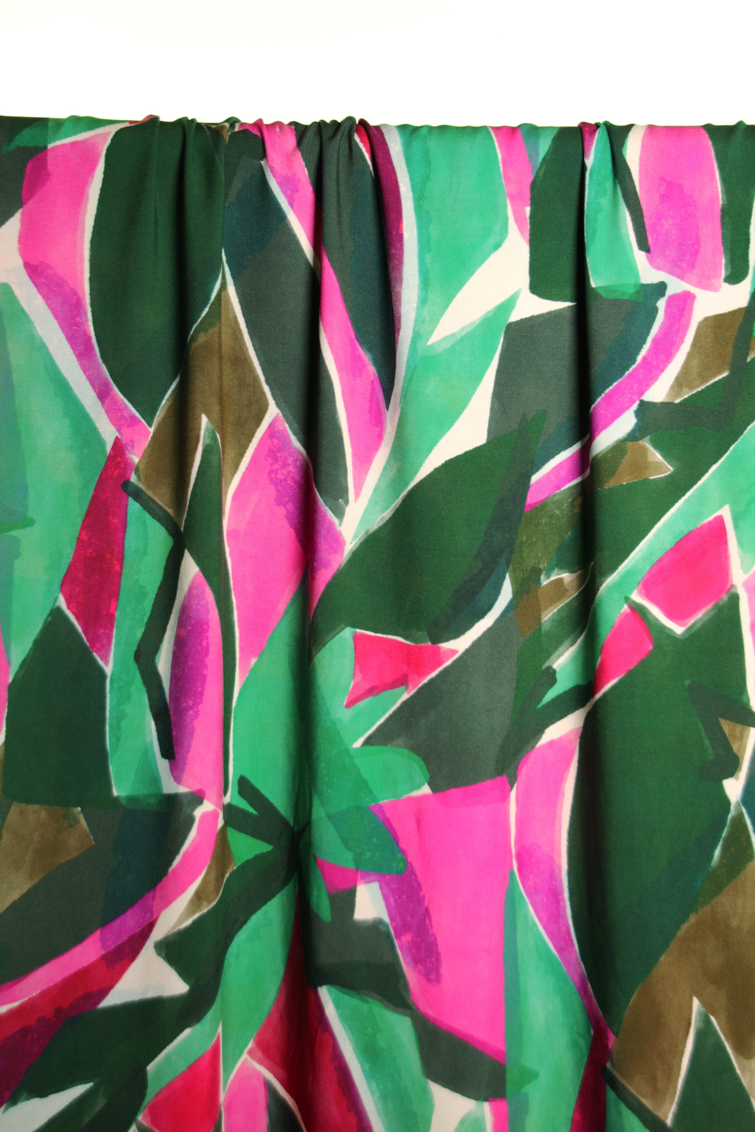 Atelier Jupe - Pink and Green Abstract Leaves Viscose