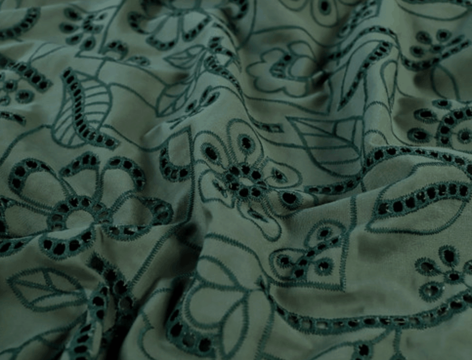 Fabric Godmother - Sylvie Bottle Green Cotton Broderie Anglaise