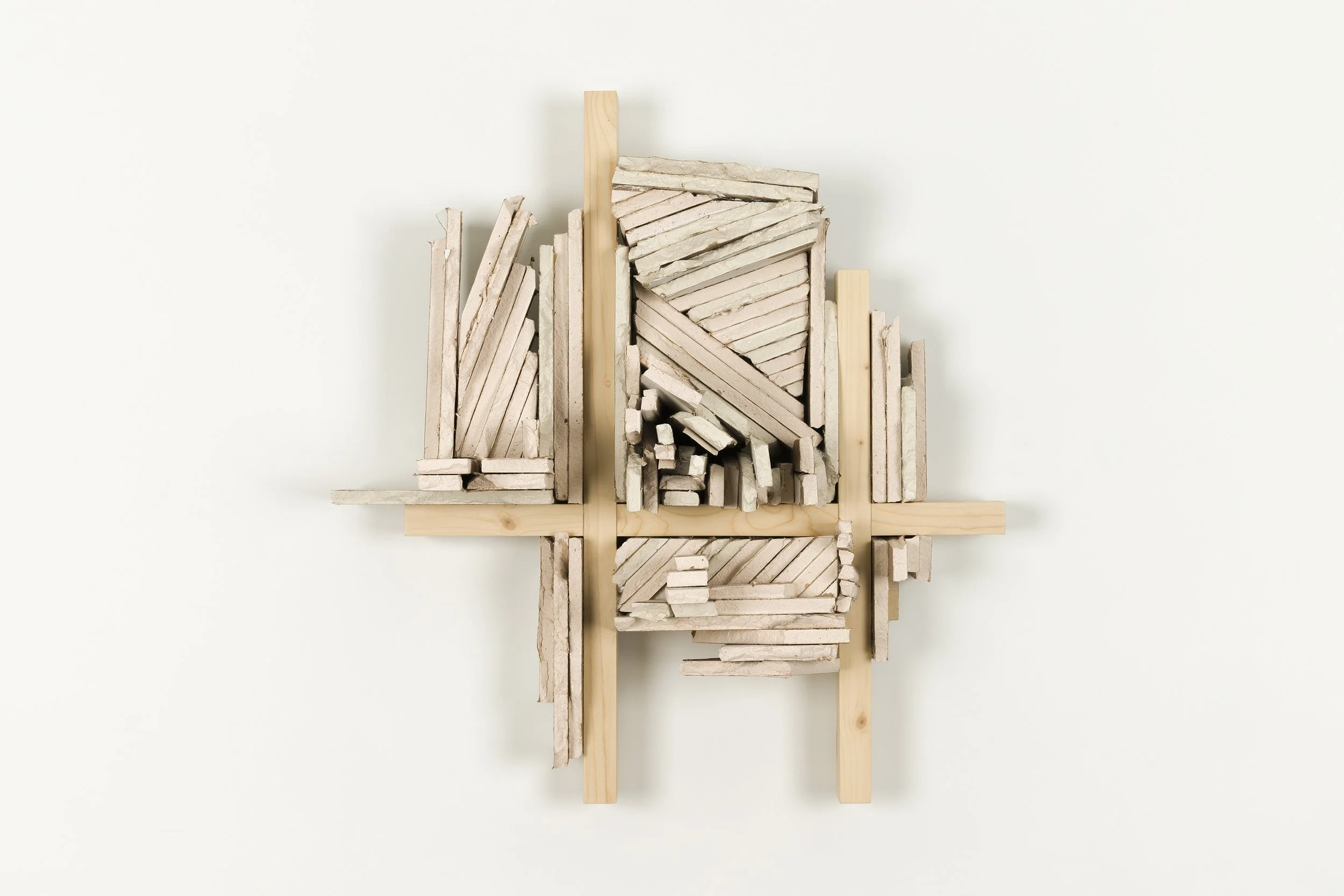 How to Heal a Broken Line #2, 2026. Wood and Sheetrock, 32” x 31” x 15”. Palette Project, 2026. Lowe Art Museum, Miami, FL.
