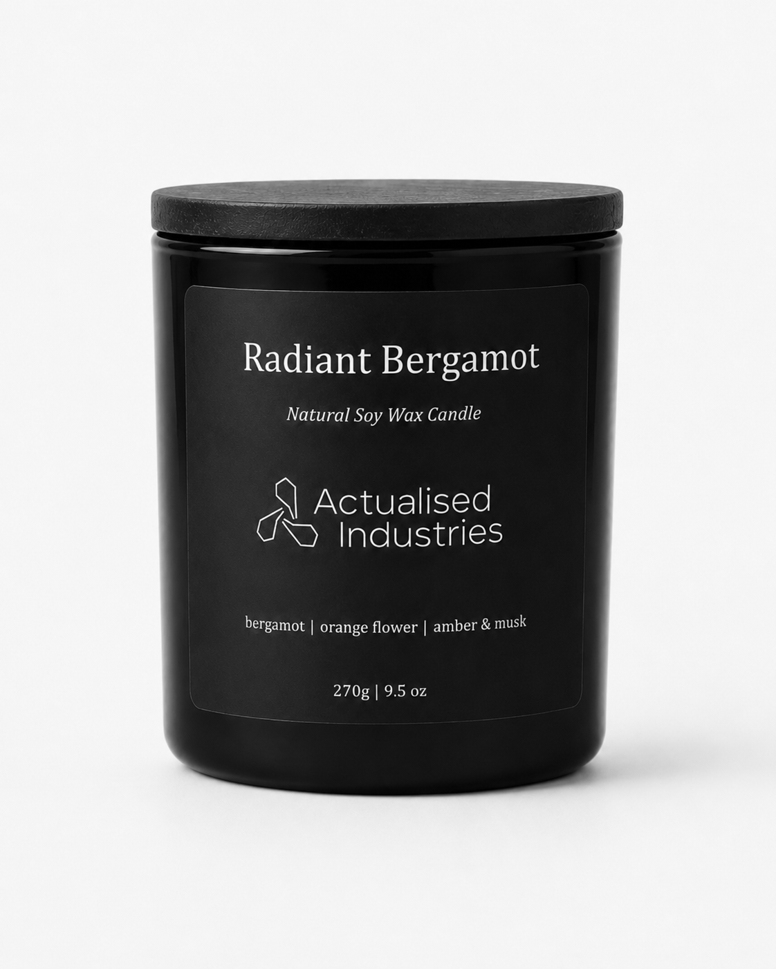 Actualised Industries Radiant Bergamot scented candle — fresh uplifting citrus fragrance, natural soy blend