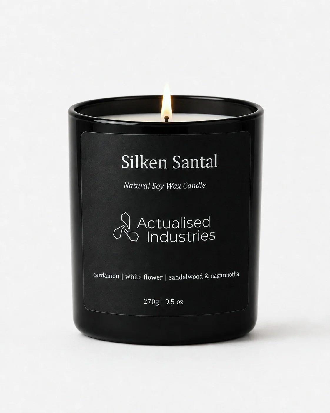 Silken Santal natural soy wax candle — smooth sandalwood fragrance by Actualised Industries