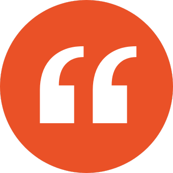 Orange circle with white quotation marks in the center.