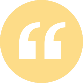 Yellow speech bubble with white quotation marks inside