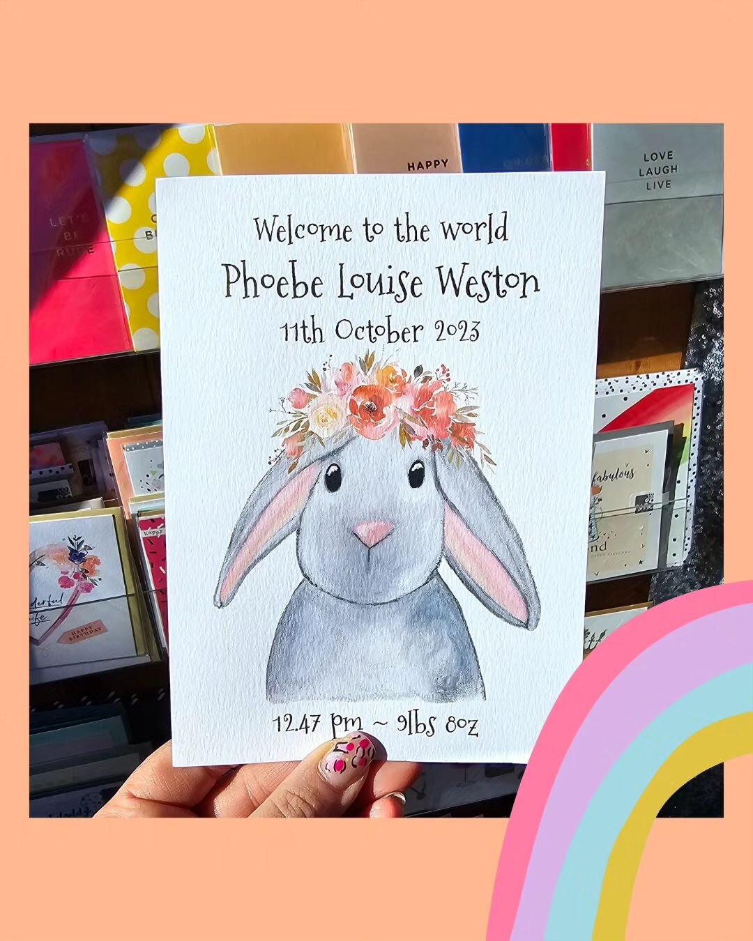The perfect time to share our Blossom the bunny 🐰 I think she will always be one of our best sellers! Perfect for new arrivals, naming day or christening cards and makes a lovely print for a nursery!