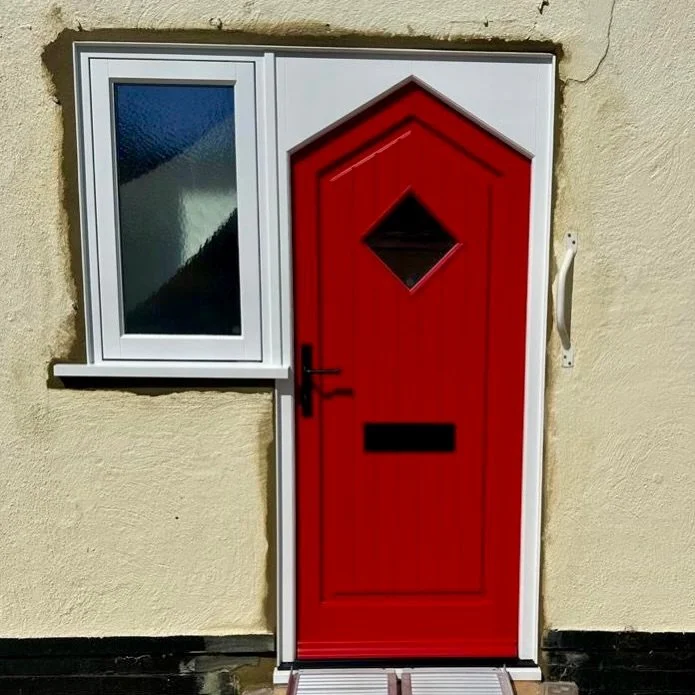 What a statement door 🔴 This stunning red timber door with angled top and diamond light was fitted by our team this week. Timber doors offer a warmth and character you just can&rsquo;t replicate. Thinking of upgrading yours? Drop us a message 👇

#T