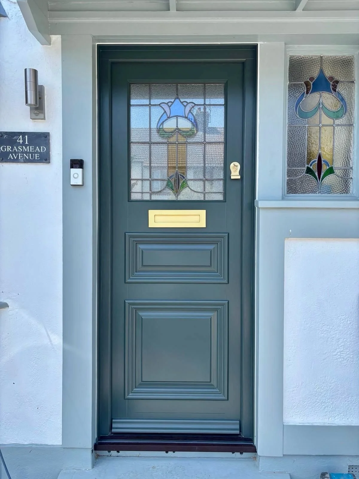 A door worth knocking on. 🚪✨

New timber front door with bespoke leaded glass, hand-crafted to echo the original side window. 

Finished in a soft heritage grey-green with solid brass furniture.

Original character. Modern performance.

#TimberWindo
