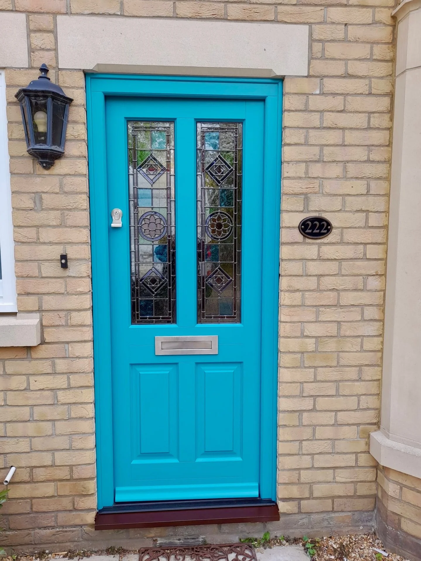 Bold colour, classic detail. ✨

Timber front door in a striking turquoise, finished with a beautiful bespoke leaded glass design. A perfect example of how a traditional door style can be transformed with a confident colour choice, instantly lifting t