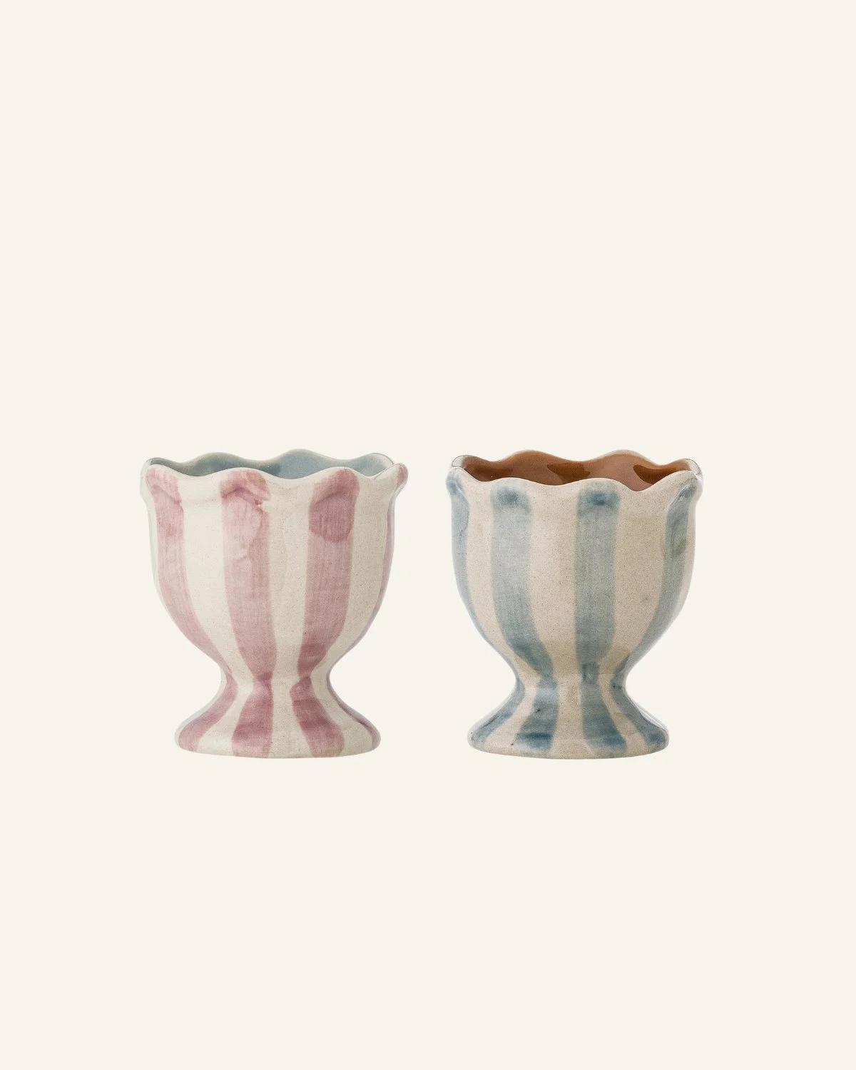 Pink and Blue Striped Stoneware Egg Cups