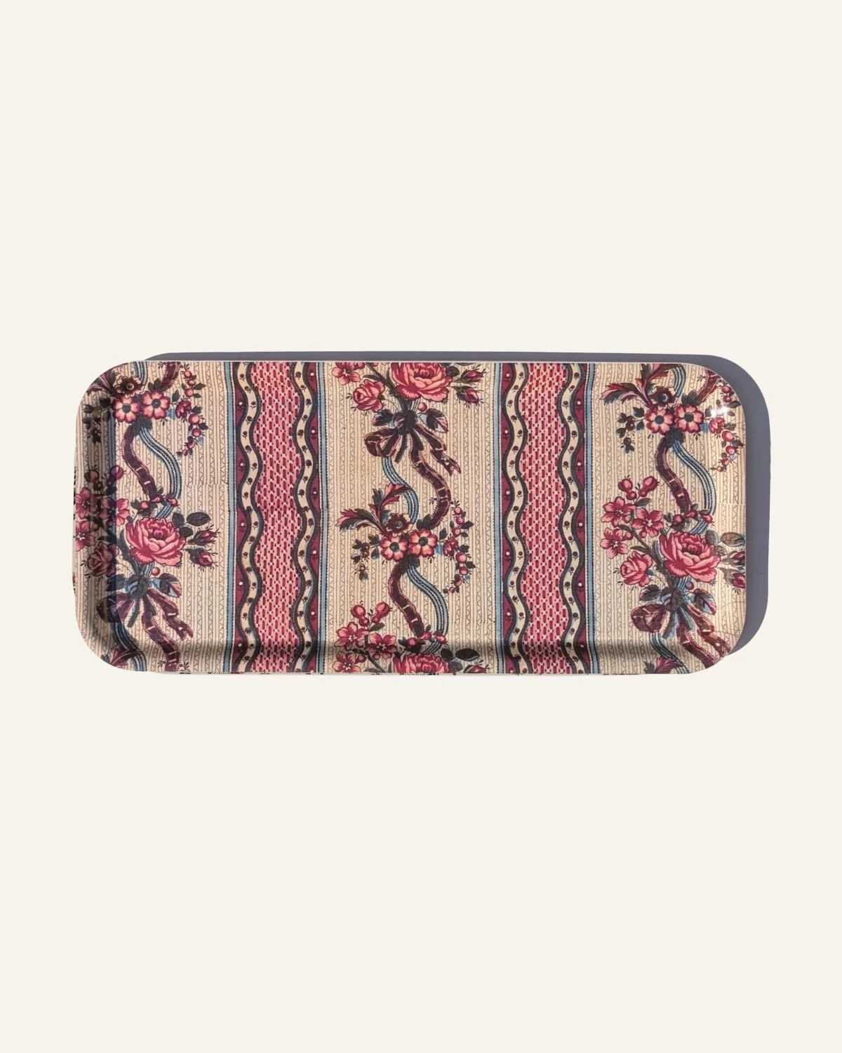 Host Home Large Octagonal Birch Wood Tray - Carousel Floral Stripe