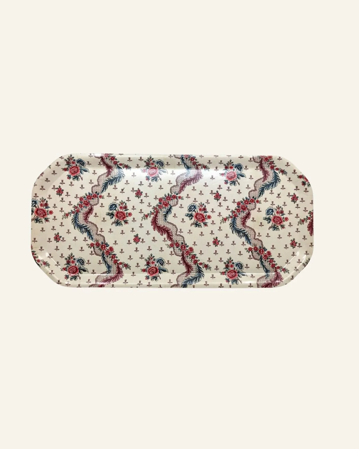 Host Home Large Octagonal Birch Wood Tray - Wikkle Floral Stripe