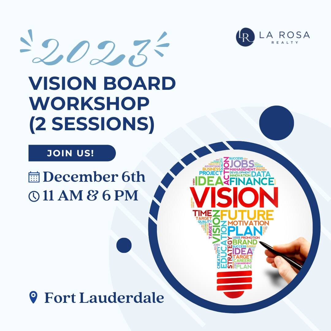 We&rsquo;re hosting 2 Vision Board Workshops on December 6th.

Join us for either of our 2 sessions and jump-start your 2023 planning. 

Morning session: 11 am
Evening session: 6 pm

DM us to RSVP. You don&rsquo;t have to be a La Rosa realtor to join