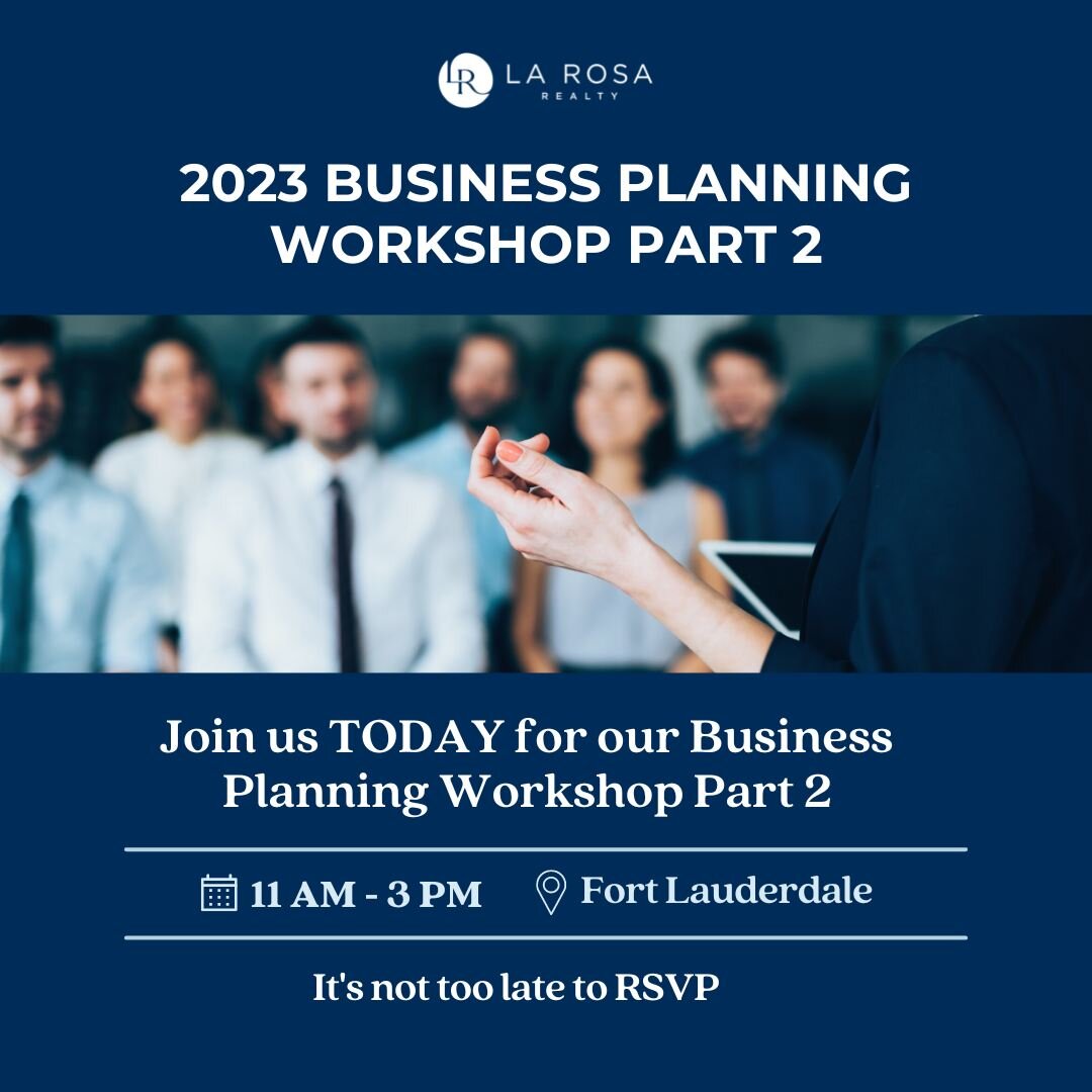 The second 2023 Business Planning Workshop is happening today and we&rsquo;re so excited!

Join us from 11 am to 2 pm.

See you there!

#realestate #ourbrand #larosadifference #larosarealty
#levelup #larosabeaches #joinus