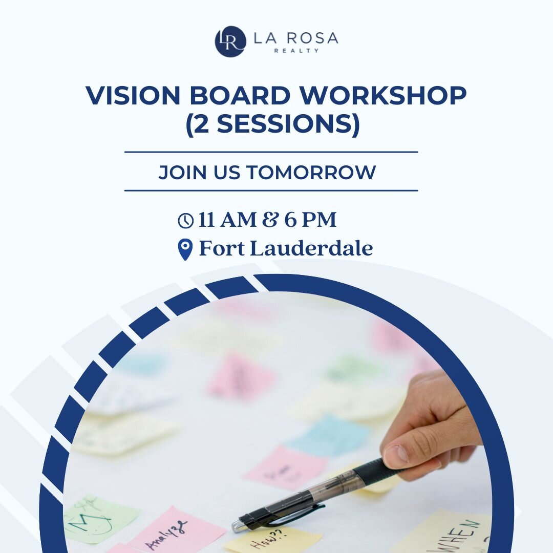 Join us tomorrow for our insight Vision Board Workshop at our Fort Lauderdale Office.

Morning session: 11 am
Evening session: 6 pm

DM us to RSVP. 

#realestate #ourbrand #larosadifference #larosarealty
#levelup #larosabeaches #joinus #visionboard