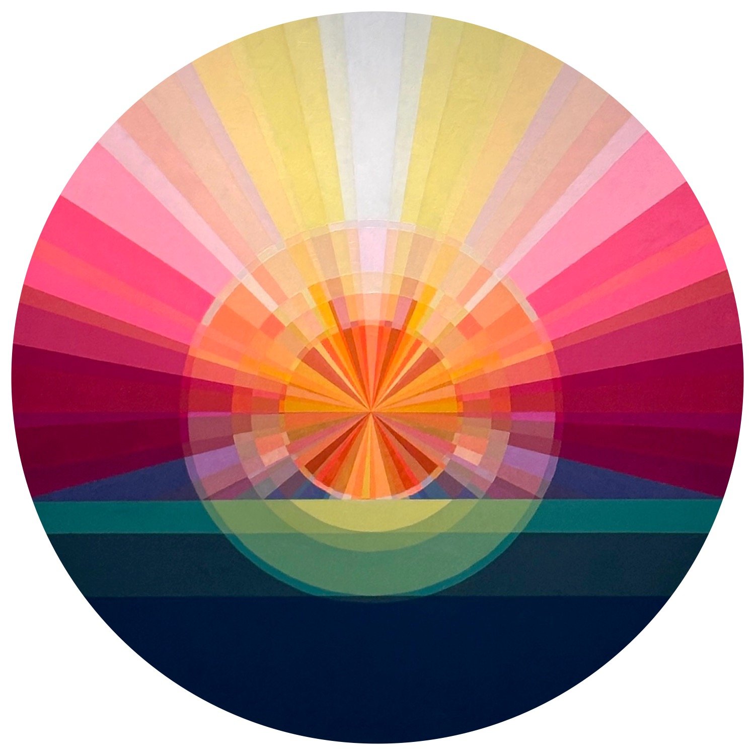 Spectral Sun #19. acrylic on round panel. 48 inches. $4500