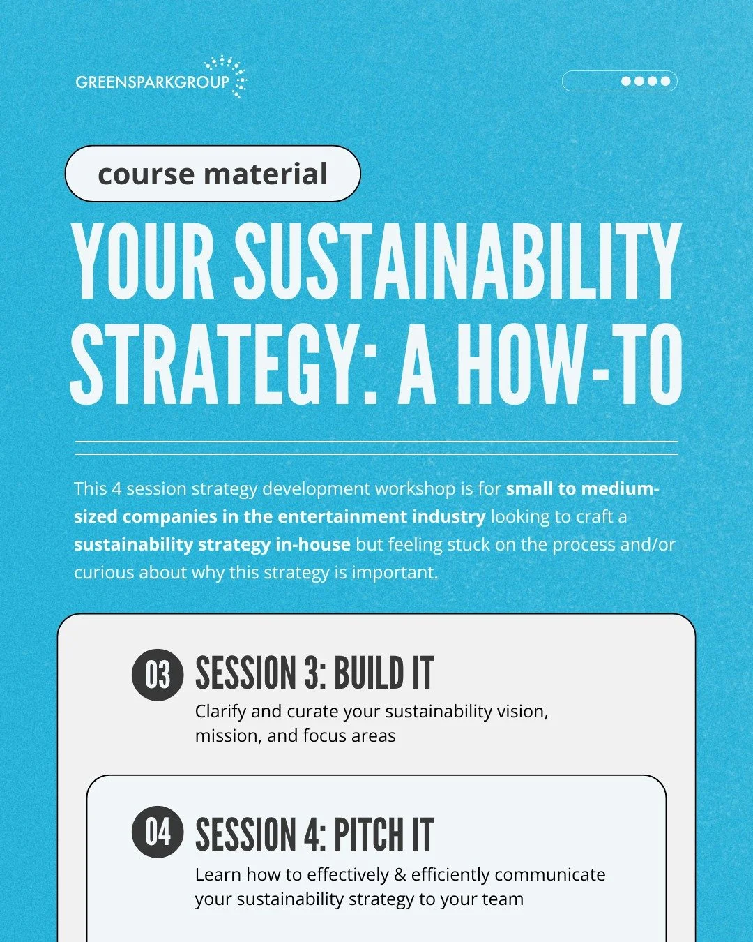 🌱 Got a sustainability plan?

𝗬𝗼𝘂𝗿 𝗦𝘂𝘀𝘁𝗮𝗶𝗻𝗮𝗯𝗶𝗹𝗶𝘁𝘆 𝗦𝘁𝗿𝗮𝘁𝗲𝗴𝘆: 𝗔 𝗛𝗼𝘄-𝗧𝗼 workshop is designed to equip you with the tools and insight needed to develop sustainability strategies to motivate your team, find operational eff