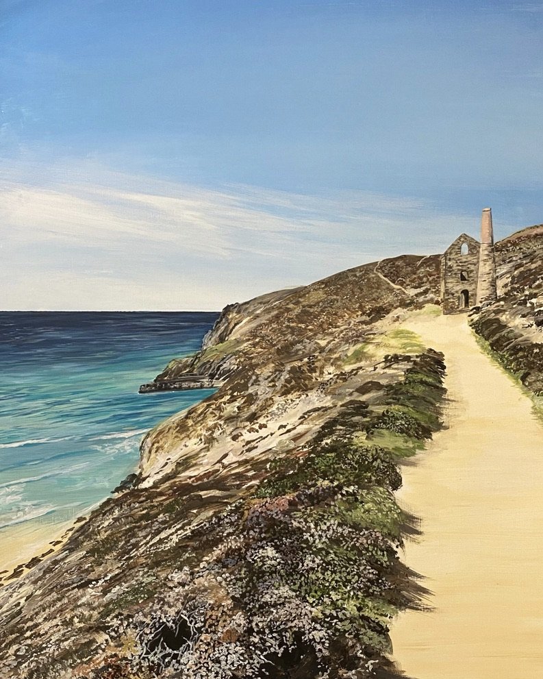 An acrylic painting of Wheal Coates, tin mine, in Cornwall