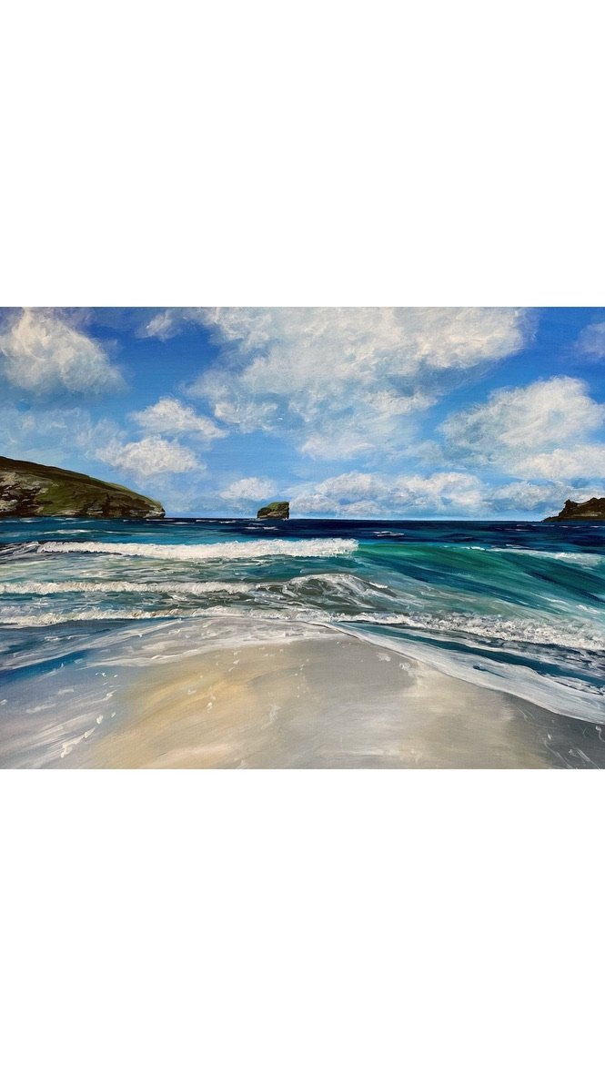 an acrylic painting of portreath beach