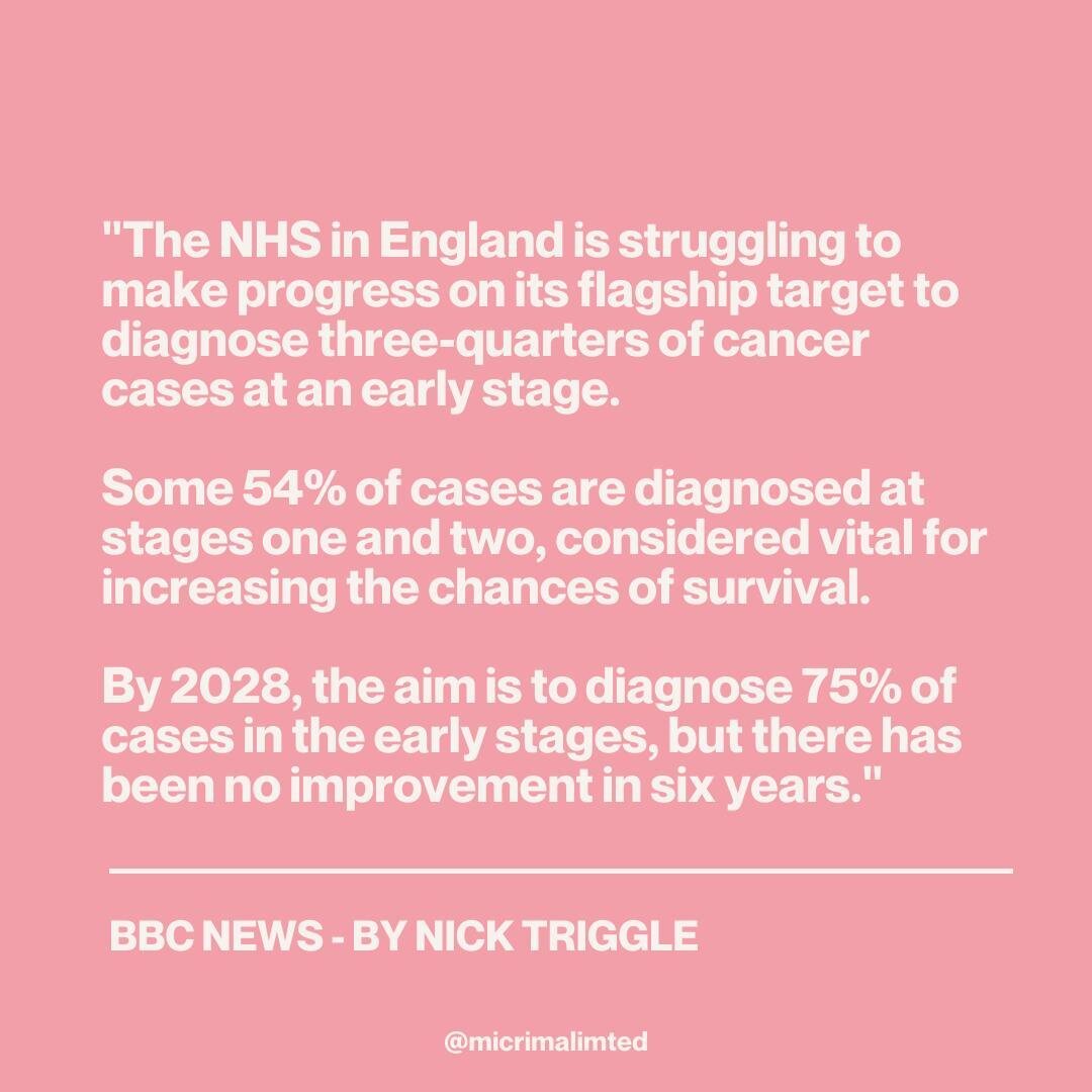 Currently, 54% of cancers are diagnosed at stages one and two, with an NHS target that by 2028, 75% of cases will be diagnosed in these early stages.⁠
⁠
NHS England is struggling to progress on its flagship target to diagnose three-quarters of cancer