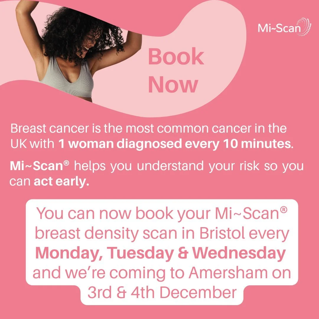 We&rsquo;re growing!
You can now book your Mi~Scan&reg; breast density scan in Bristol every Monday, Tuesday &amp; Wednesday &mdash; and we&rsquo;re coming to Amersham on 3rd &amp; 4th December&hellip; with more locations being added soon! 

💬 &ldqu