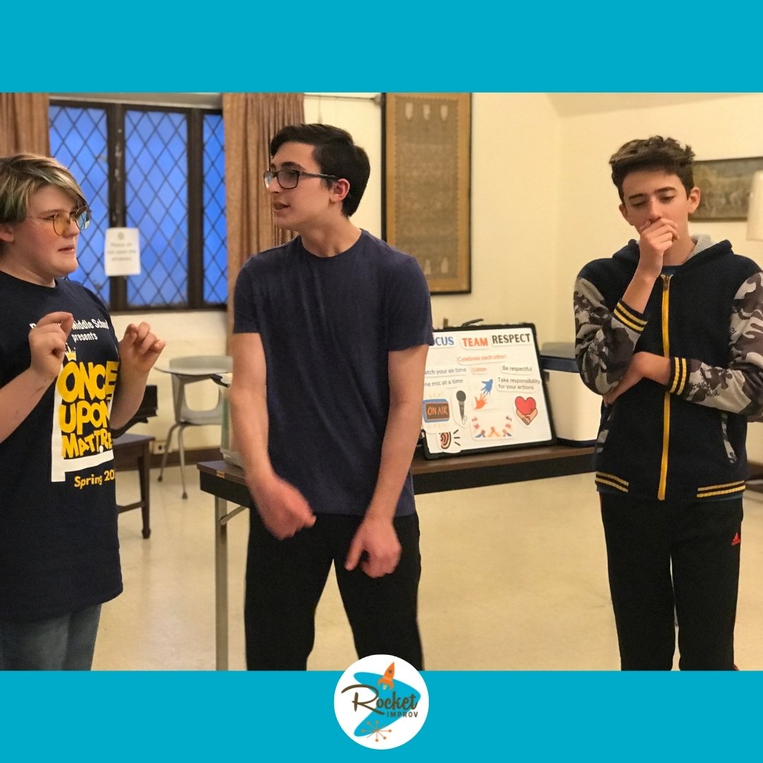 In improv it's more important to LISTEN and OBSERVE than it is to speak. It's a tough skill to master! But with practice and a lot of present moment awareness we're able to tune into each other and react. And the REACTION takes us to our next choice.