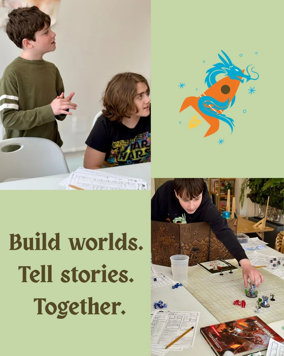 Got a kid who loves D&amp;D, storytelling, or big imagination energy? 🎲✨

This is their place.

We turn creativity into collaborative storytelling&mdash;where every idea matters, every player has a voice, and the adventure is built together 🐉🗺️

S