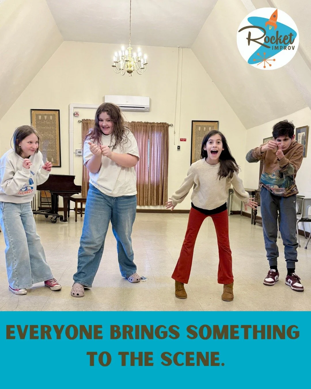 The best improv moments aren&rsquo;t about one kid being funny&mdash;they&rsquo;re about kids building something together. 💥

Listening. Supporting each other&rsquo;s ideas. Sharing the spotlight. Learning that a great scene (and a great team!) happ