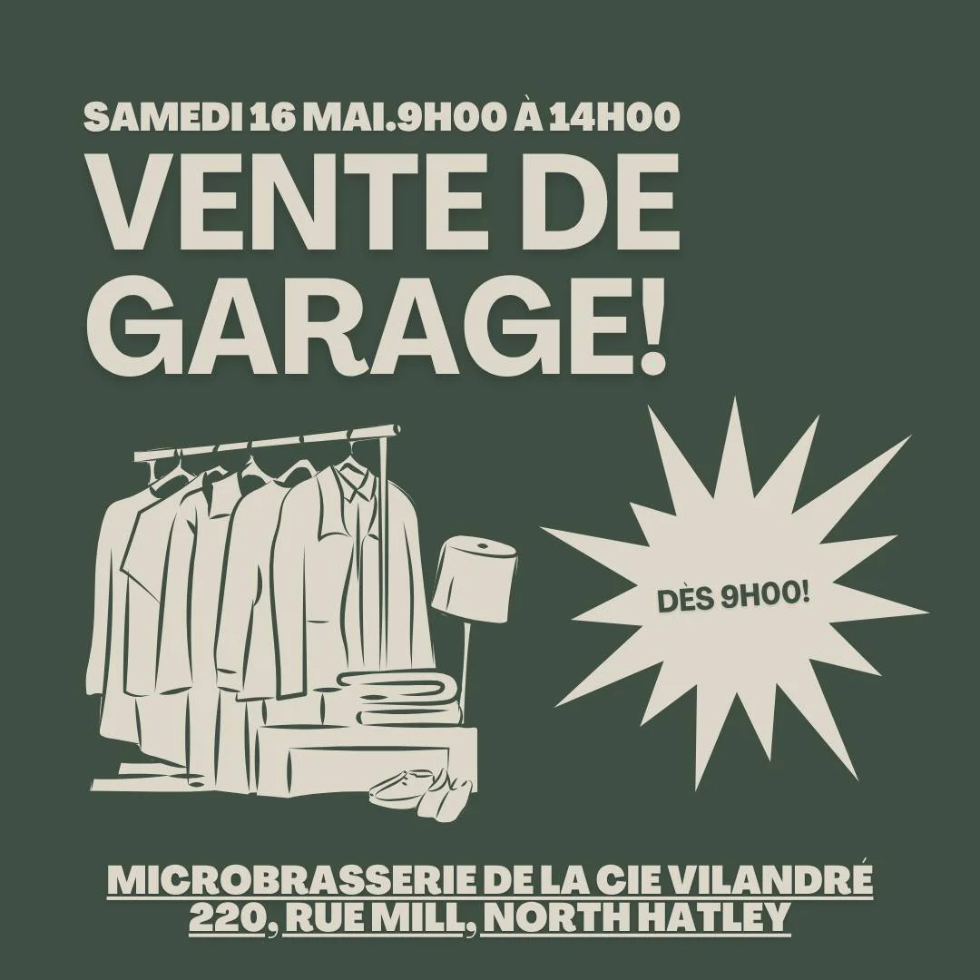🍺𝗕𝗥𝗔𝗦𝗦𝗘𝗥𝗜𝗘🍺

Vente de garage annuelle &agrave; la brasserie !
📍220, rue Mill, North Hatley
⏰9h00 &agrave; 14h00

𝐶𝑒𝑡𝑡𝑒 𝑓𝑖𝑛 𝑑𝑒 𝑠𝑒𝑚𝑎𝑖𝑛𝑒, 𝑙𝑎 𝑀𝑢𝑛𝑖𝑐𝑖𝑝𝑎𝑙𝑖𝑡𝑒́ 𝑑𝑢 𝑉𝑖𝑙𝑙𝑎𝑔𝑒 𝑑𝑒 𝑁𝑜𝑟𝑡ℎ 𝐻𝑎𝑡𝑙𝑒𝑦 𝑎𝑢𝑡?