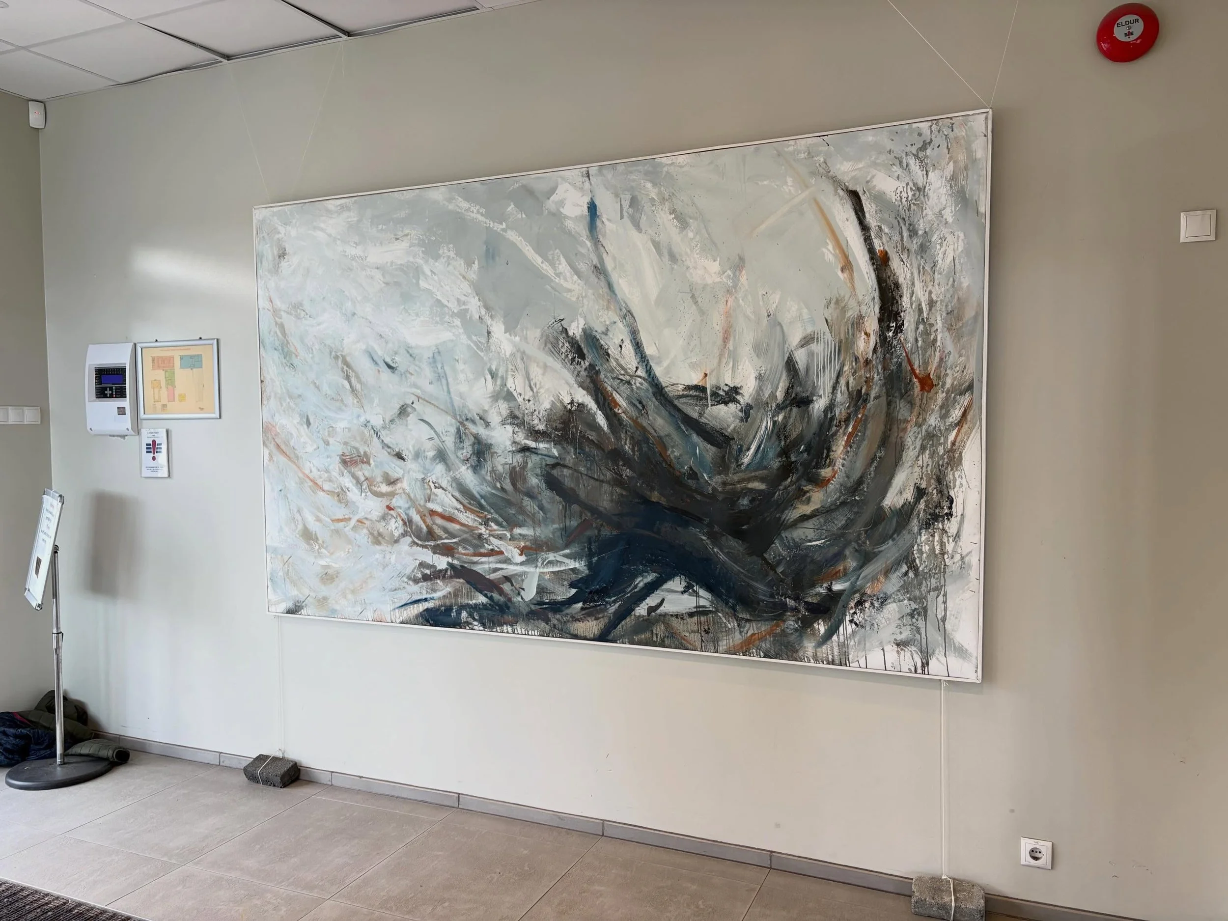 The exhibition in the swimming pool is complete 🌸To introduce our festival we decided to put up an exhibition from last four years of #oceanus This work is a painting by @astacreativeclothes &Aacute;sta Vilhelm&iacute;na Gu&eth;mundsd&oacute;ttir @s