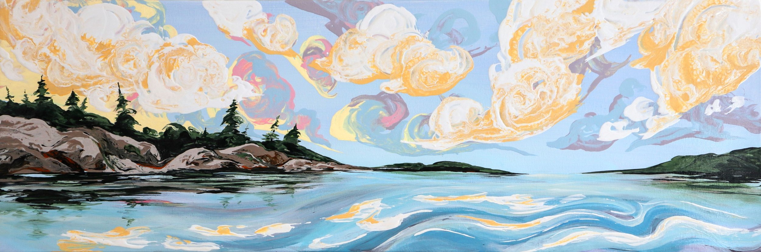 cloudy landscape over water art