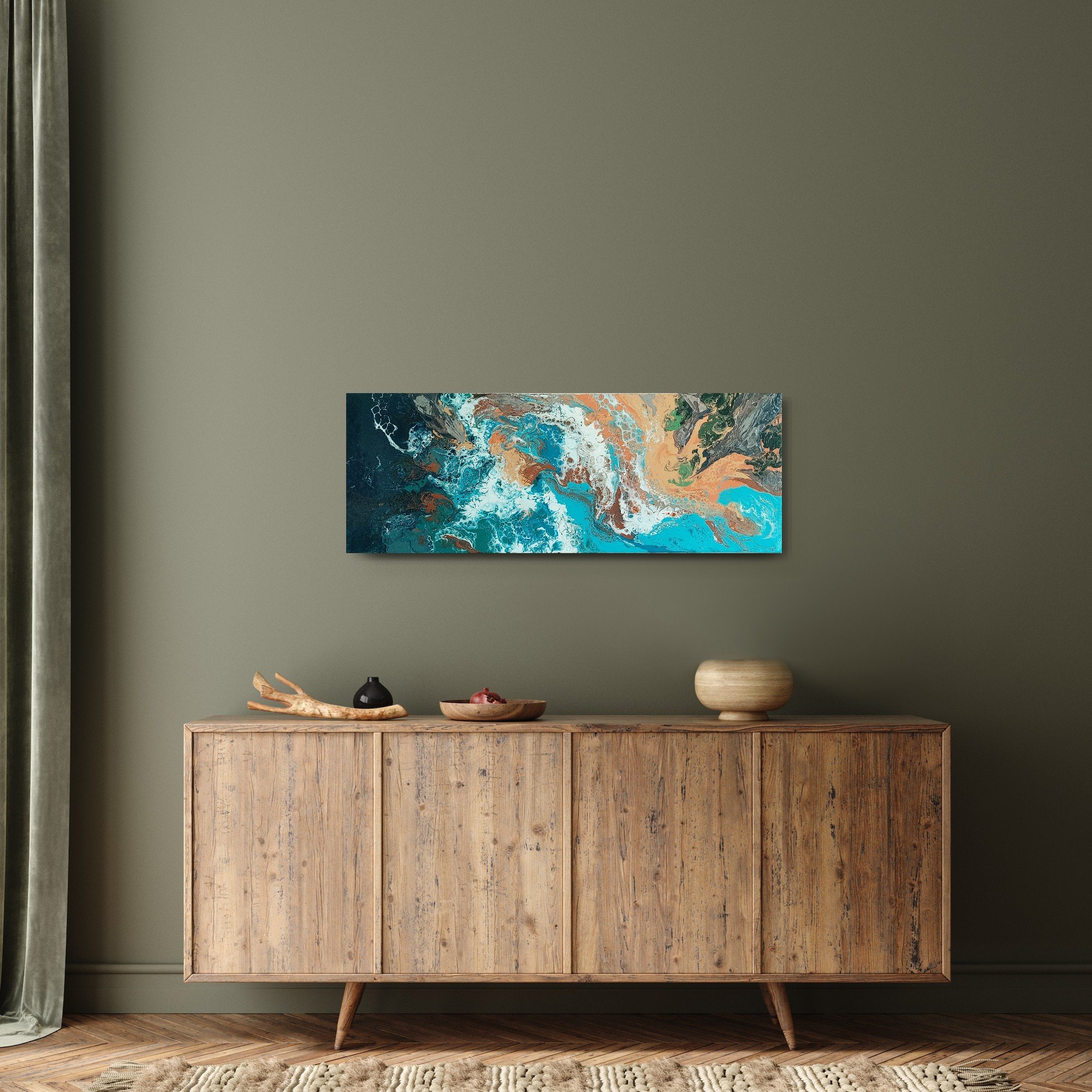 green accent living room art