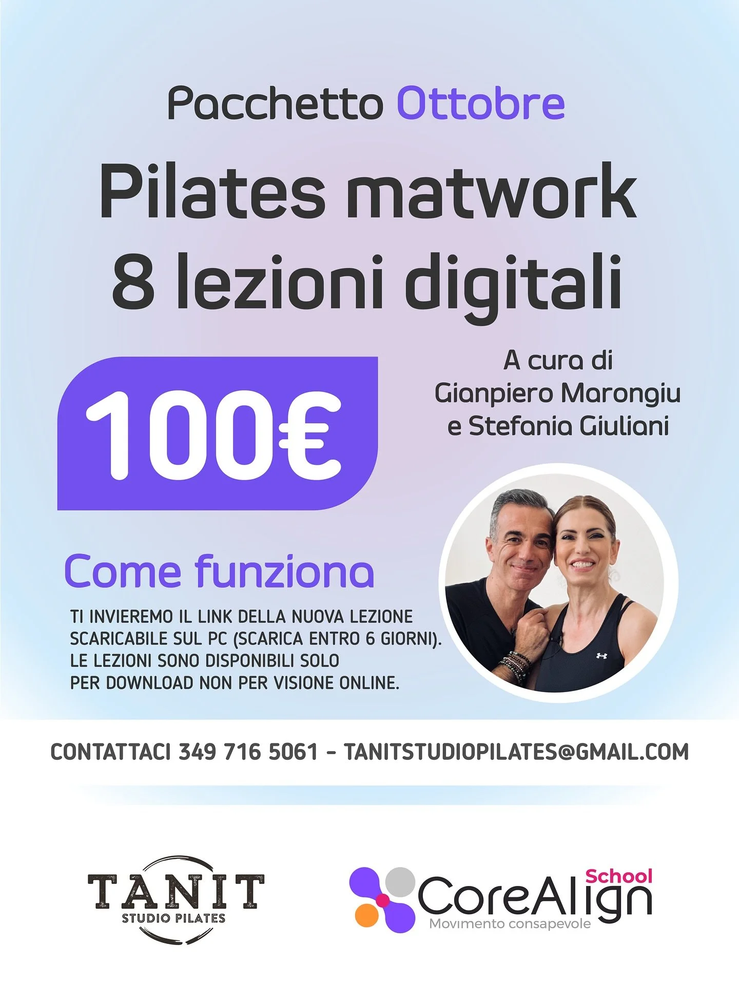 Ogni mese svilupperemo per voi un pacchetto di 8 lezioni digitali di Pilates Matwork al costo di 100€. Prima lezione: 8 Ottobre
📆 Programma Ottobre:
Riattivazione muscolare
Mobility vs flexibility
Softball: mobility
Tridimensionalità de