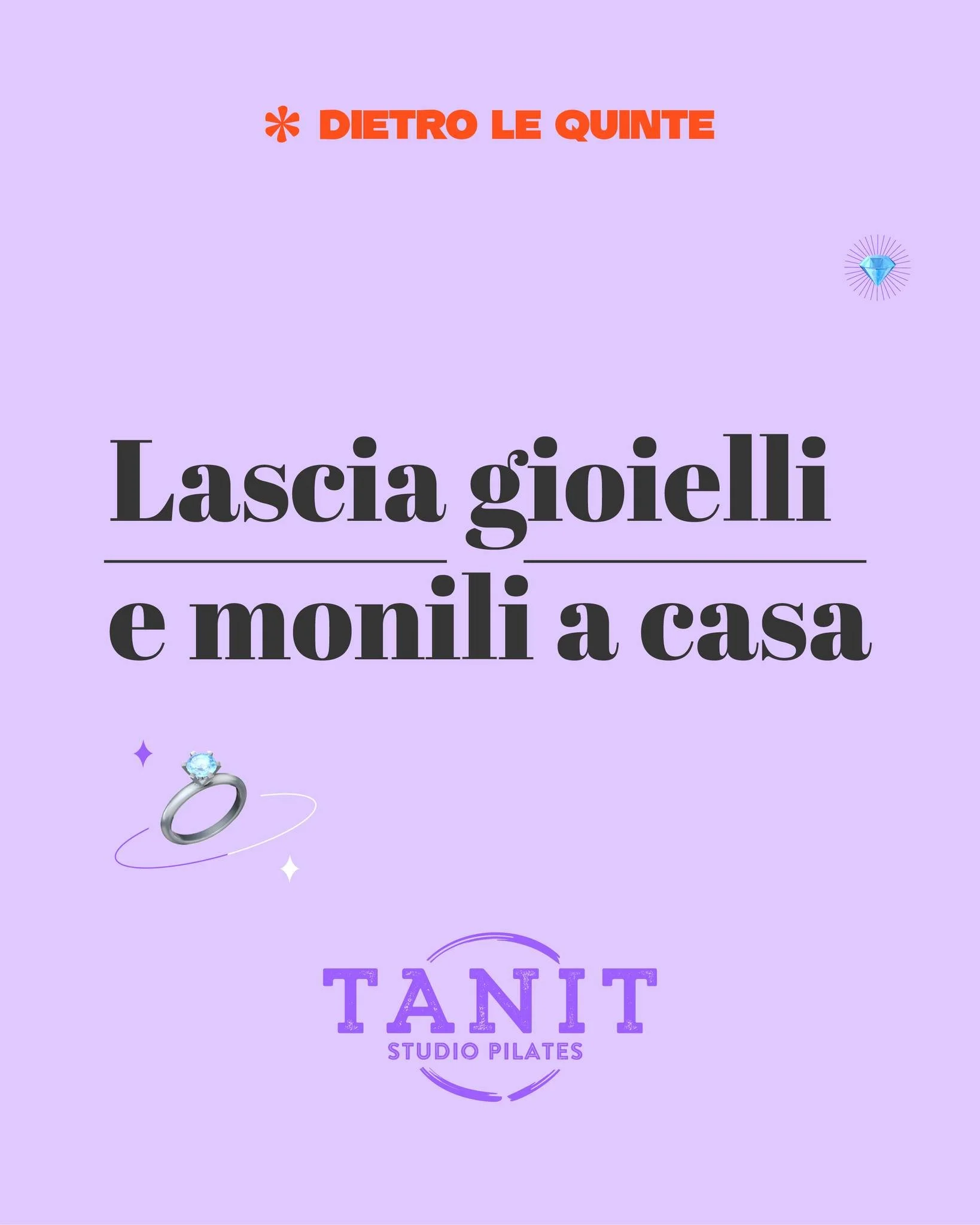 Lascia i gioielli a casa o nell'armadietto. 💍�Bracciali e orologi possono interferire con il movimento (soprattutto su Reformer e Cadillac) e, nel peggiore dei casi, rovinare gli attrezzi. Liberati da tutto per la massima fluidit&agrave; e sicurezza