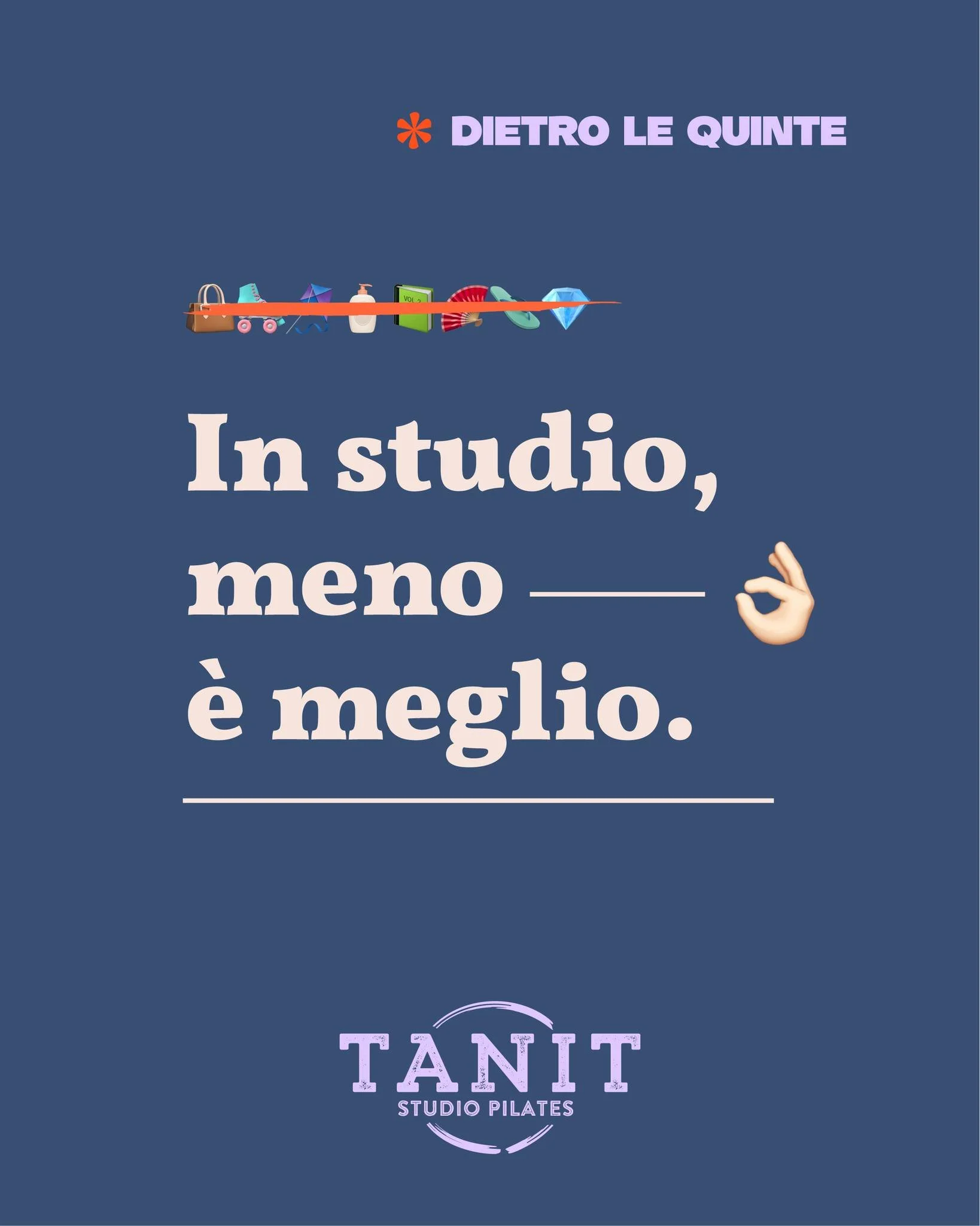 Porta solo l'essenziale per la tua pratica. 🔑�In studio, meno &egrave; meglio. Ti consigliamo di lasciare a casa o nell'armadietto borse ingombranti e oggetti di valore per concentrarti solo sulla lezione. La tua attenzione &egrave; il tuo bene pi&u