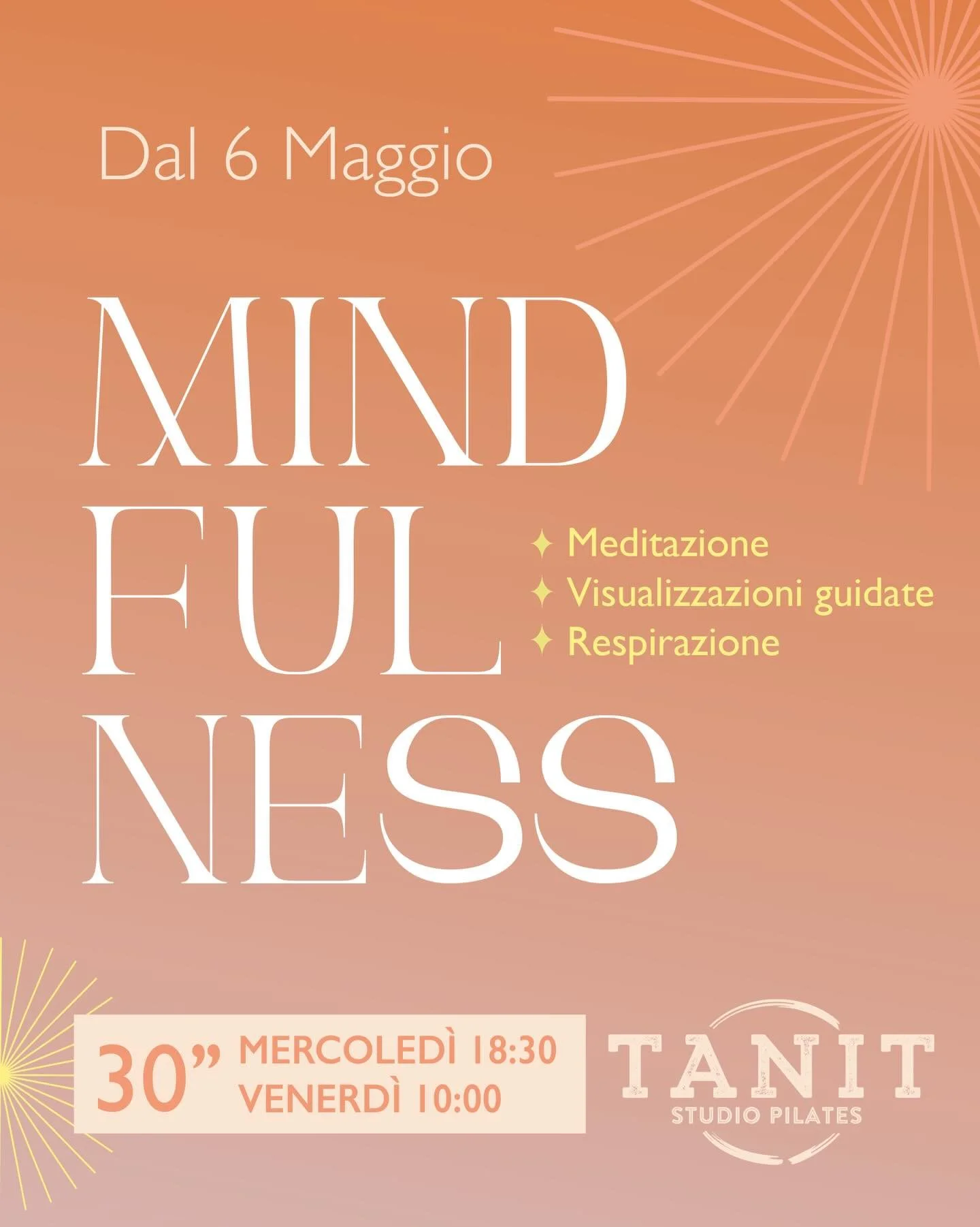 Senti il bisogno di staccare la spina da stress e una routine frenetica? Dal 6 maggio, ti aspettiamo per provare il nuovo corso di Mindfulness💆🏻&zwj;♀️🍃💆🏻&zwj;♂️

Avrai 30 minuti tutti per te, attraverso meditazione, visualizzazioni guidate e te