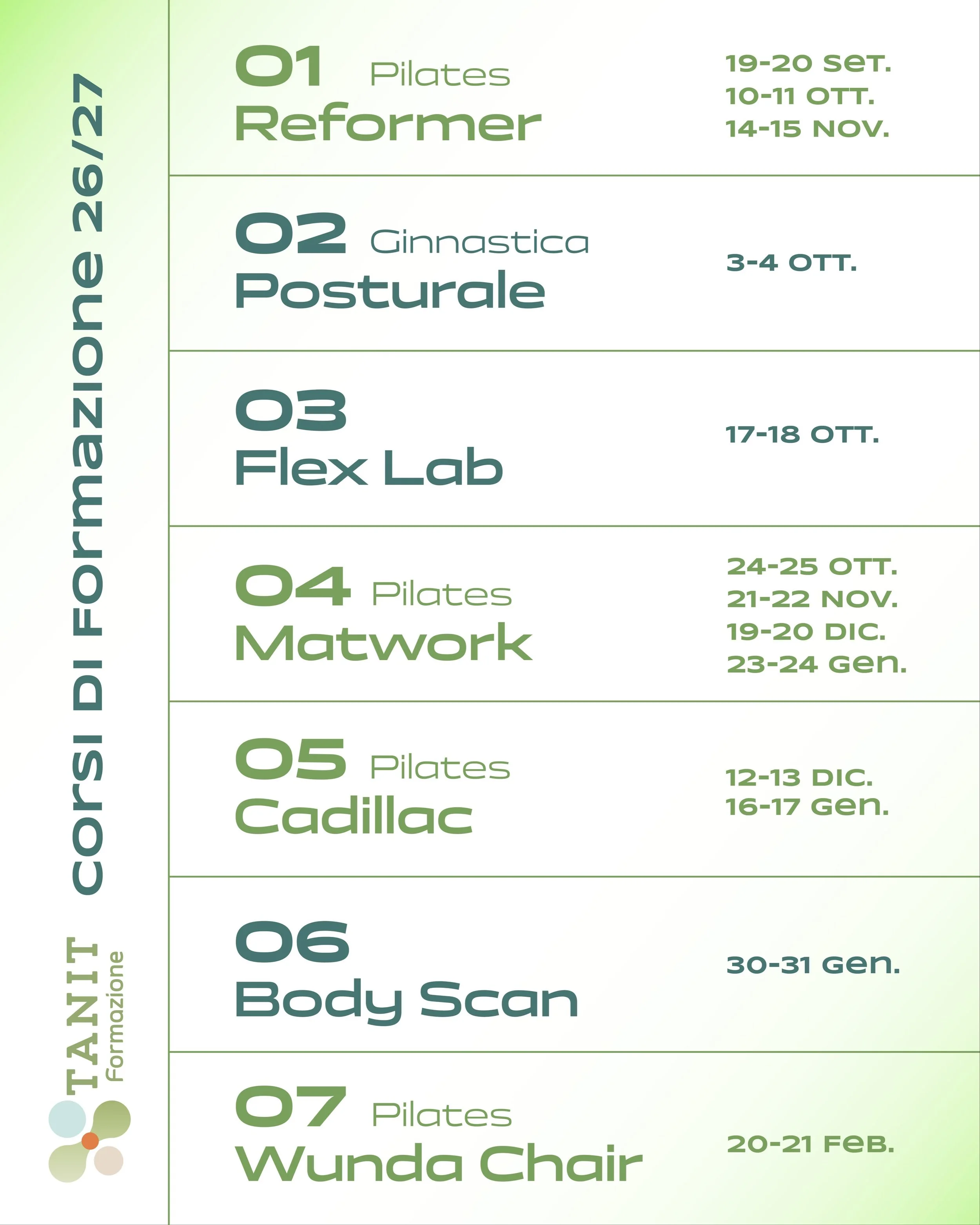 Sono usciti i nuovi corsi di Tanit Formazione! Consulta subito il calendario sul sito www.tanitstudio.com/calendario 📆 Scopri i corsi disponibili e iscriviti scaricando il modulo nella sezione dedicata. 

Controlla il Calendario per rimanere informa