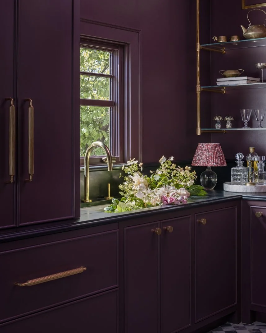 A workhorse back pantry in the most charming aubergine at Central Avenue. Design: @kobelandco Photography: @natesheetsphoto
