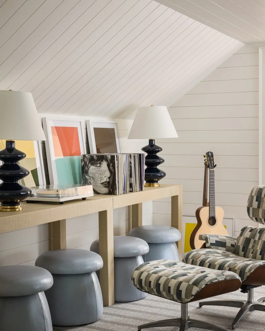The top floor of our Central Avenue project- designed for movie nights, music, and math homework alike, all while feeling like you&rsquo;re in a sun-filled, pattern-playful escape.