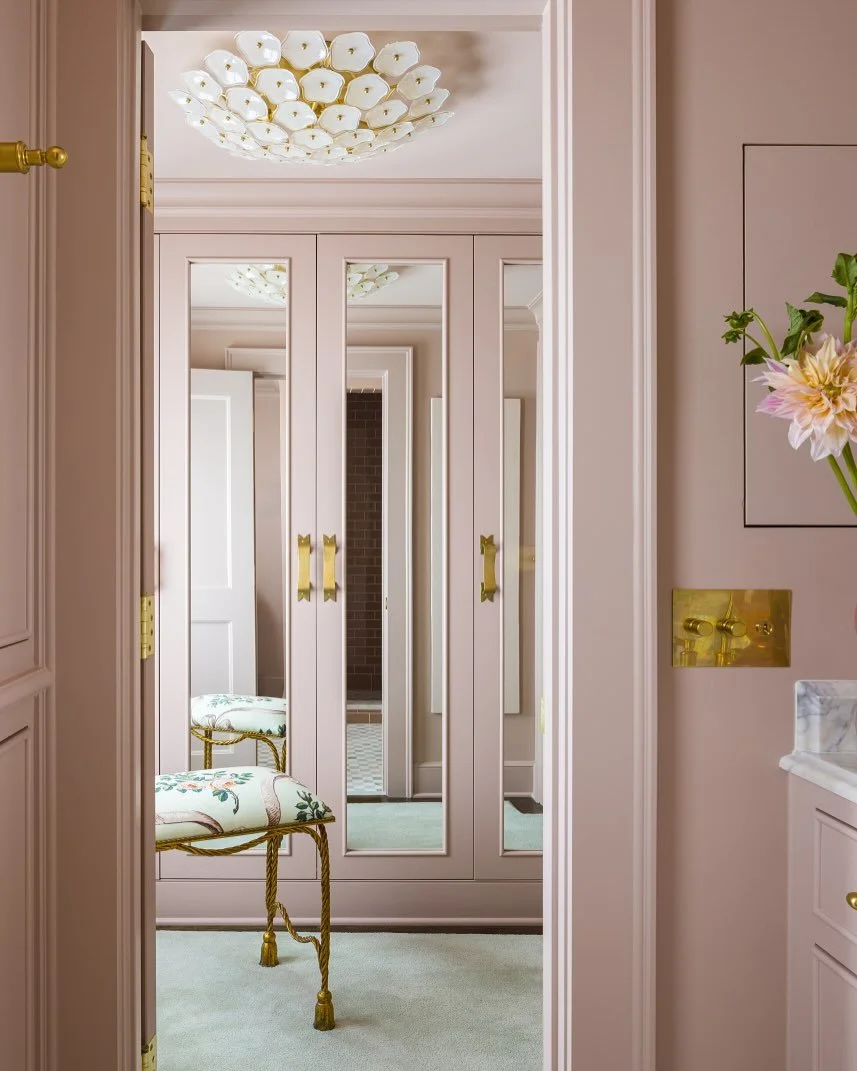 The daughter&rsquo;s suite at our Central Avenue project were the only addition to the structure of this classic home. A compact, yet perfectly appointed space, dressed from head to 🎀 in the loveliest shade of pink. Design: @kobelandco Photography: 