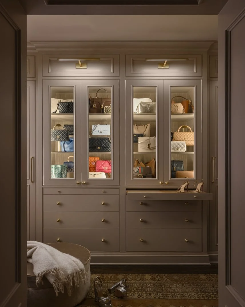 Specifically tailored to the clients&rsquo; needs, we designed this walk-in closet to fit a small space with bespoke precision. Design: @kobelandco Photography: @natesheetsphoto