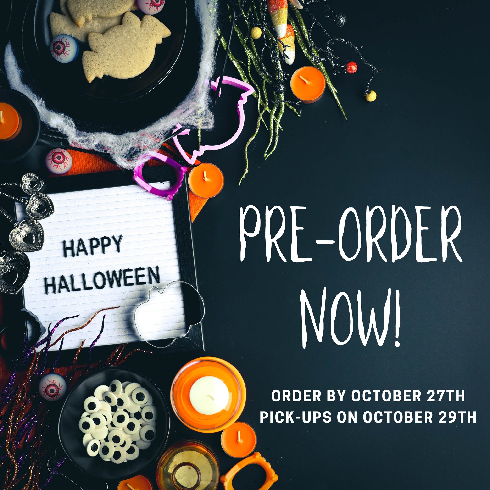 🎃💀 Halloween Sweet Treats! Pre-orders now open! 🍪🍬

Calling all cookie enthusiasts! Get ready to indulge in spooky deliciousness this Halloween with our tantalizing treats. As a decorated sugar cookie baker extraordinaire, I present to you our mo