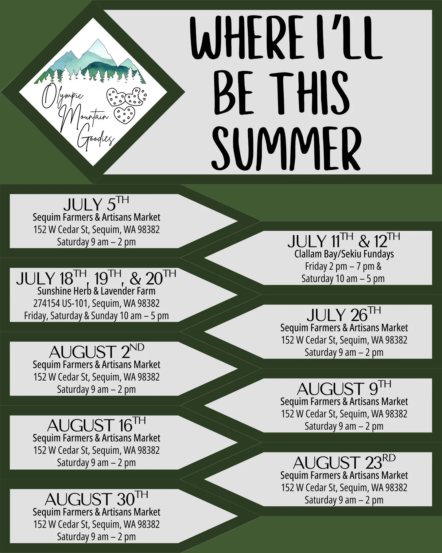 📍 Catch Me this summer! 🍪
I&rsquo;ll be out and about with fresh cookie goodies and decorating kits&mdash;stop by, say hi, and treat yourself to something sweet! 💛 Check the list to see where I&rsquo;ll be next. Can&rsquo;t wait to see your smilin