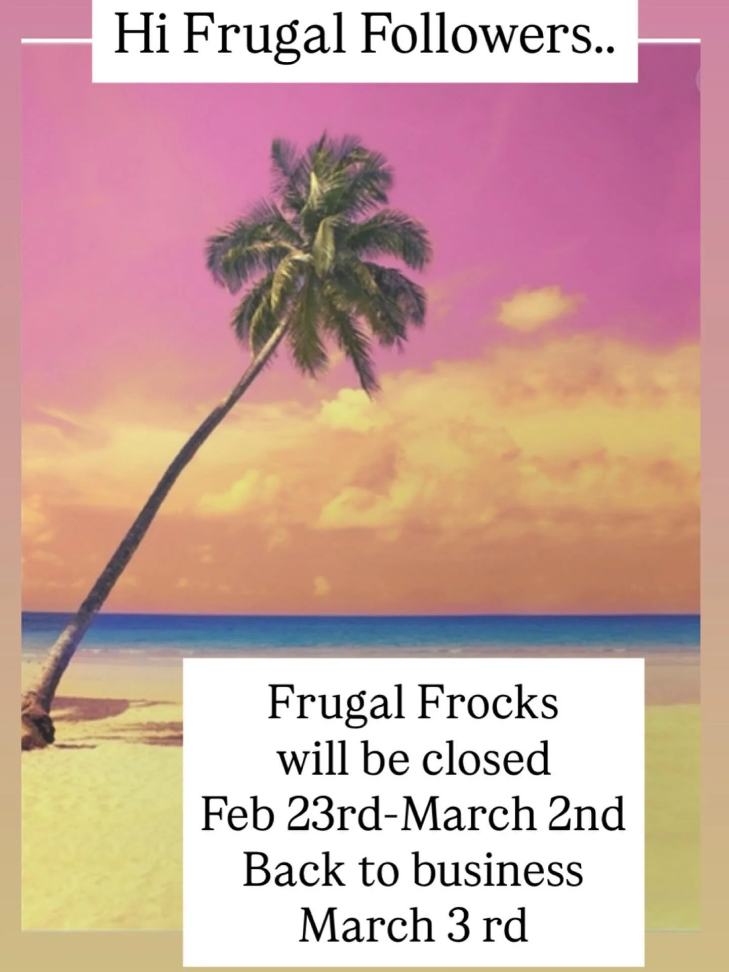 Shop Frugal Frocks this week! We're closed Feb 23rd - March 2nd and March 9th. Megan and Mandy will help you out while I'm away. New stuff arriving daily, including some spring previews. Catch you later, Susan
