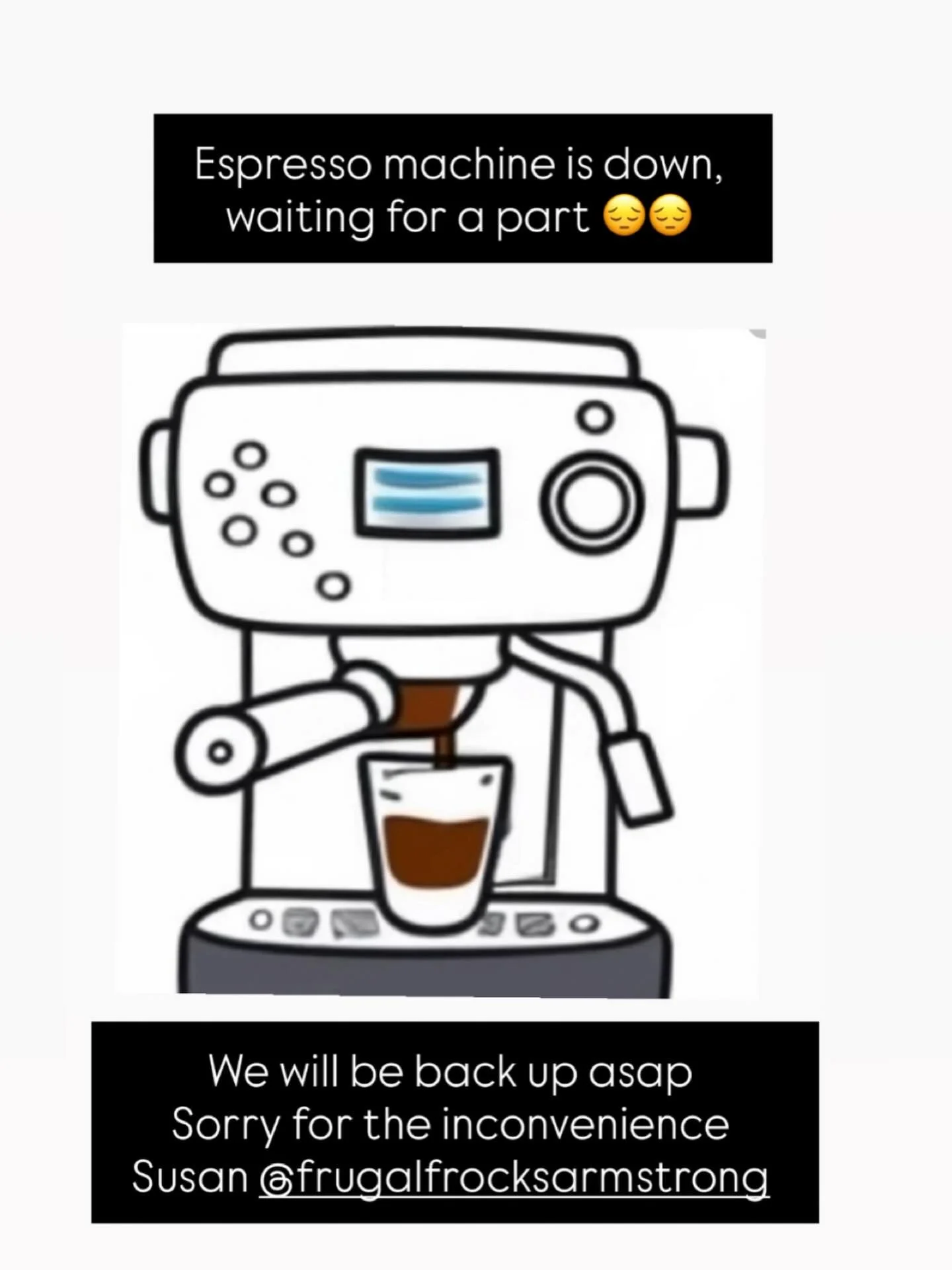 Hey Armstrong, update on the espresso machine part is it's still pending, will post once everything is set. 😒😒 Missing our coffee routine