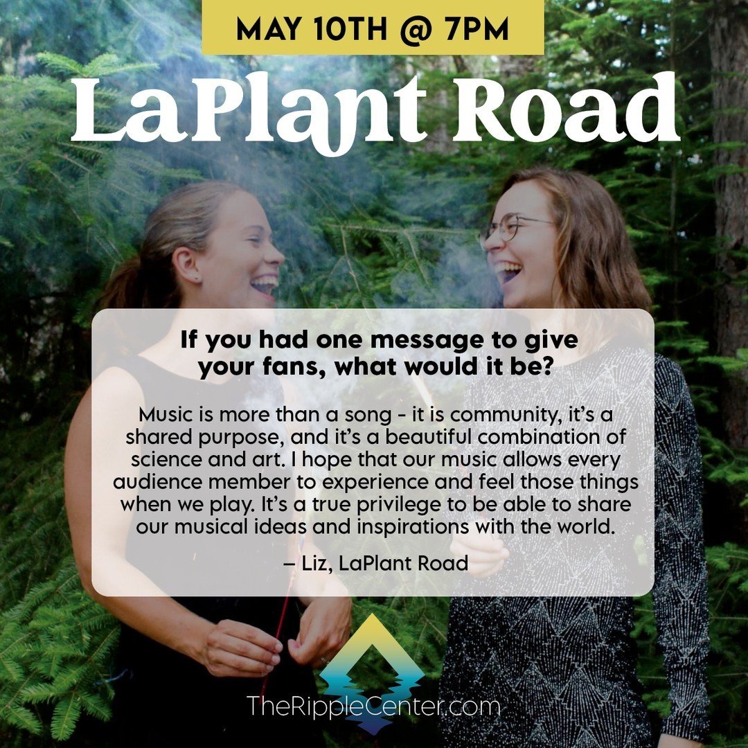 Don't miss LaPlant Road this Friday, May 10th at 7pm! Block North dinner menu available, doors open at 6pm. Tickets: TheRippleCenter.com