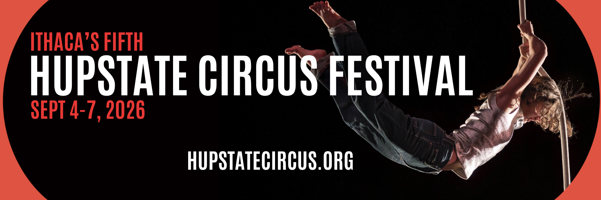banner with text Hupstate Circus Festival and ropes artist