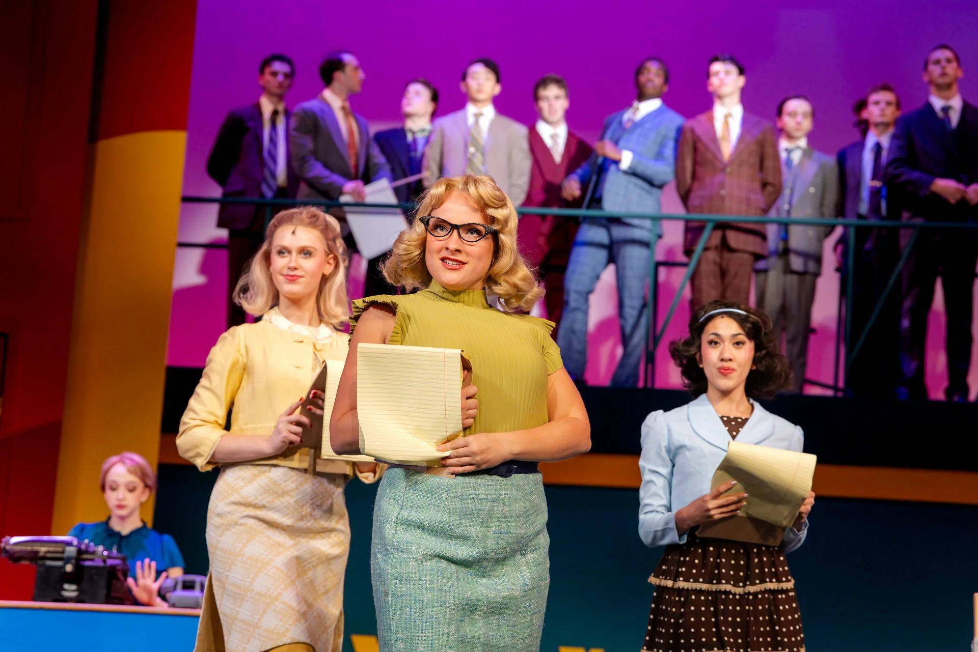 Stage shot of the Shenandoah Conservatory show "How to Succeed in Business Without Really Trying." Photographed by C King Media and Charles King.