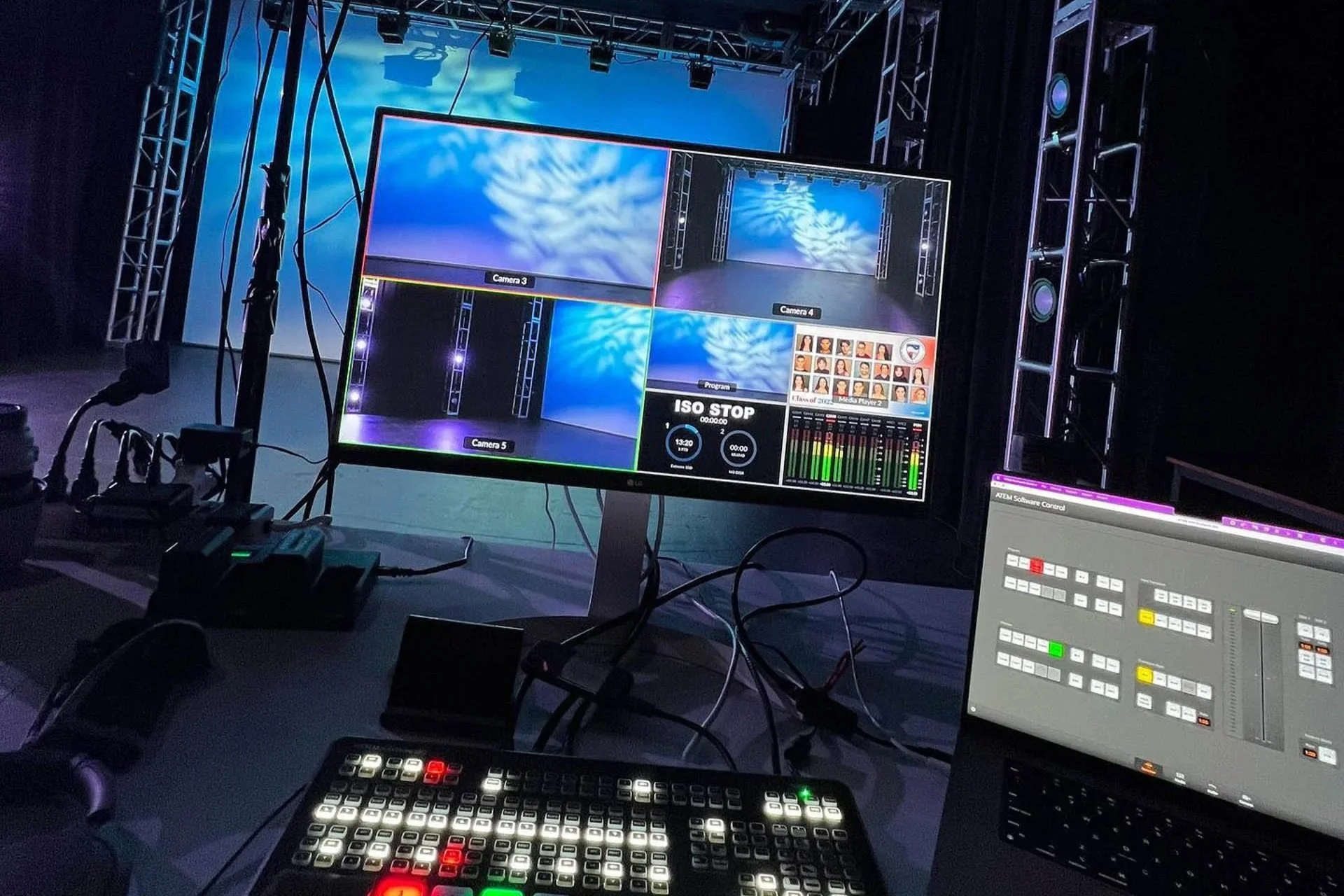 Team headshot of four medical professionals in white coats photographed on location outside Georgetown University Hospital