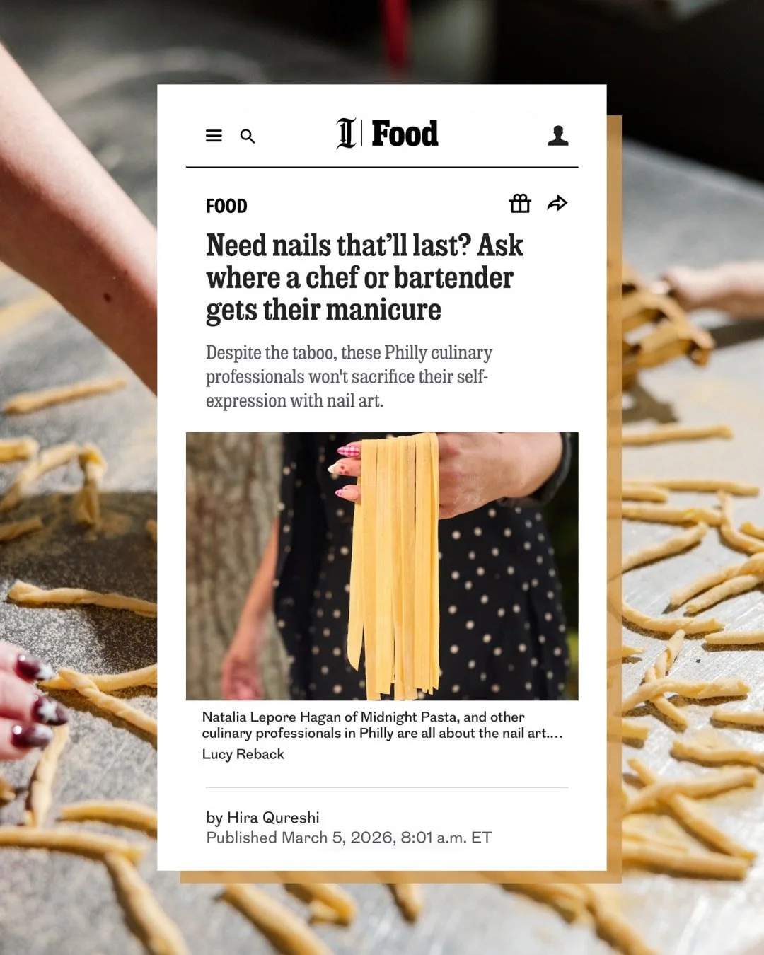 MEMBERS IN THE NEWS 👀 

Shout-out to Mallory of @partygirl.worldwide + @natalialeporehagan of @midnightpastaco&hellip; and their nails! 💅💅💅

Read the full article at: https://www.inquirer.com/food/nail-art-philadelphia-chefs-20260305.html

📰: @p
